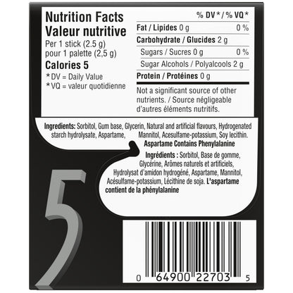 5 GUM, Wintermint-Ascent Flavoured Sugar Free Chewing Gum, 15 Sticks, 10 Packs - Available at All In One Marketplace Canada