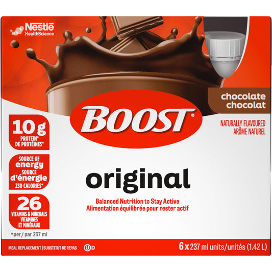BOOST Original Chocolate Meal Replacement Drink, 237ml Bottles (6-Pack), Case of 4