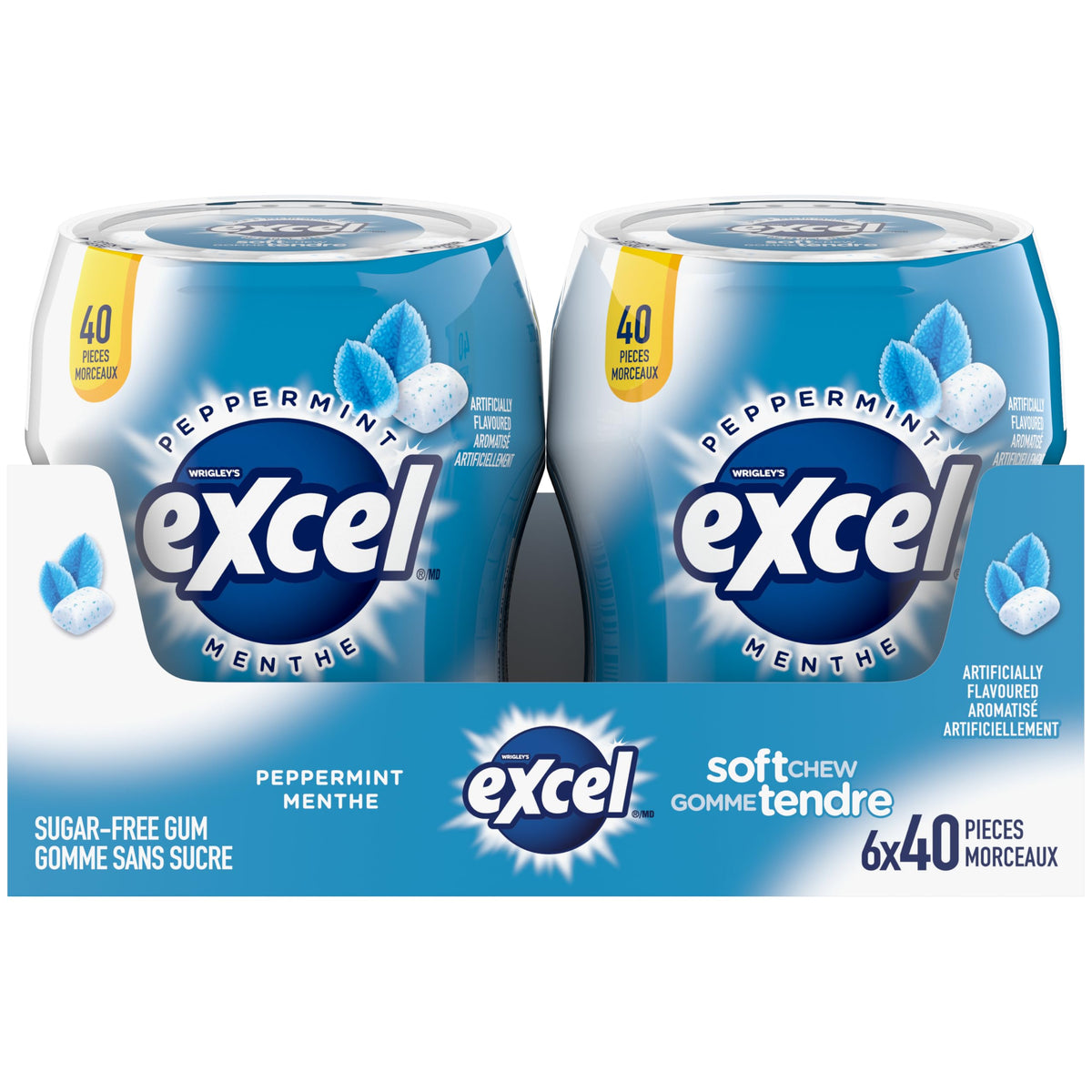 EXCEL, Peppermint Flavoured Sugar Free Soft Chew Gum, 40 Pieces, 6 Bottles
