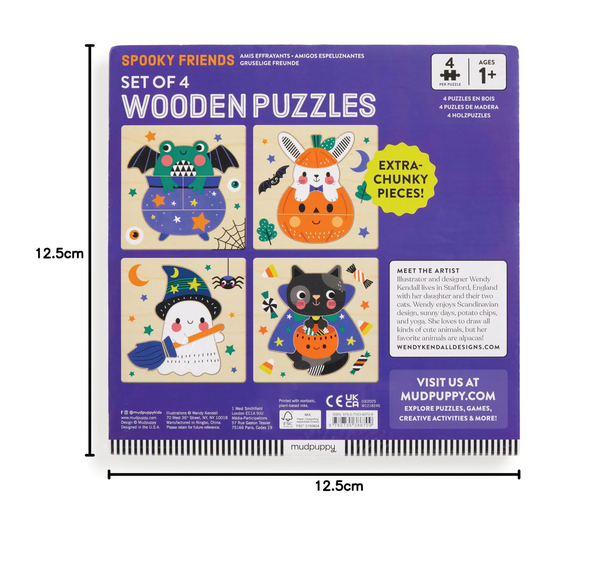 Mudpuppy Halloween – Set of 4 Wooden 4 Piece Puzzles Featuring A Colorful Halloween Scene with Adorable Characters