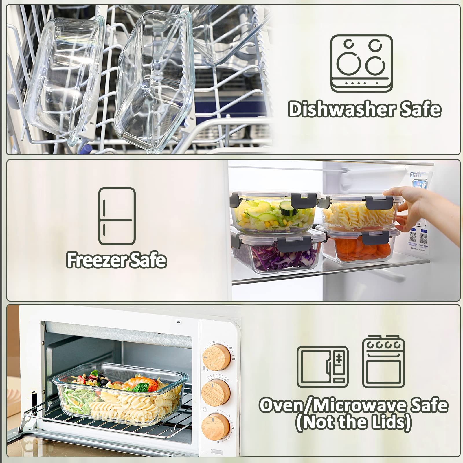 [10-Pack] MCIRCO Glass Meal Prep Containers With Lids, Food Storage With Snap Locking Lids, Airtight Lunch Boxes, Microwave, Oven, Freezer and Dishwasher Safe - Available at All In One Marketplace Canada