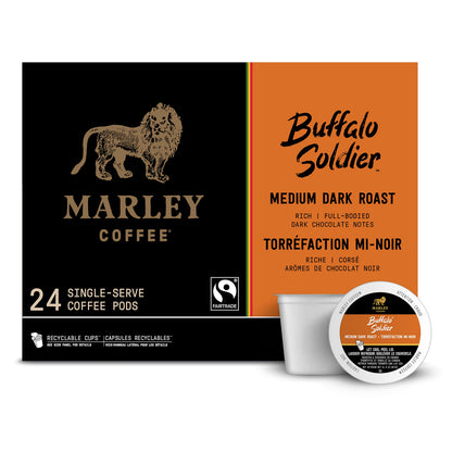 Marley Coffee Buffalo Soldier, Medium-Dark Roast, 24 Count
