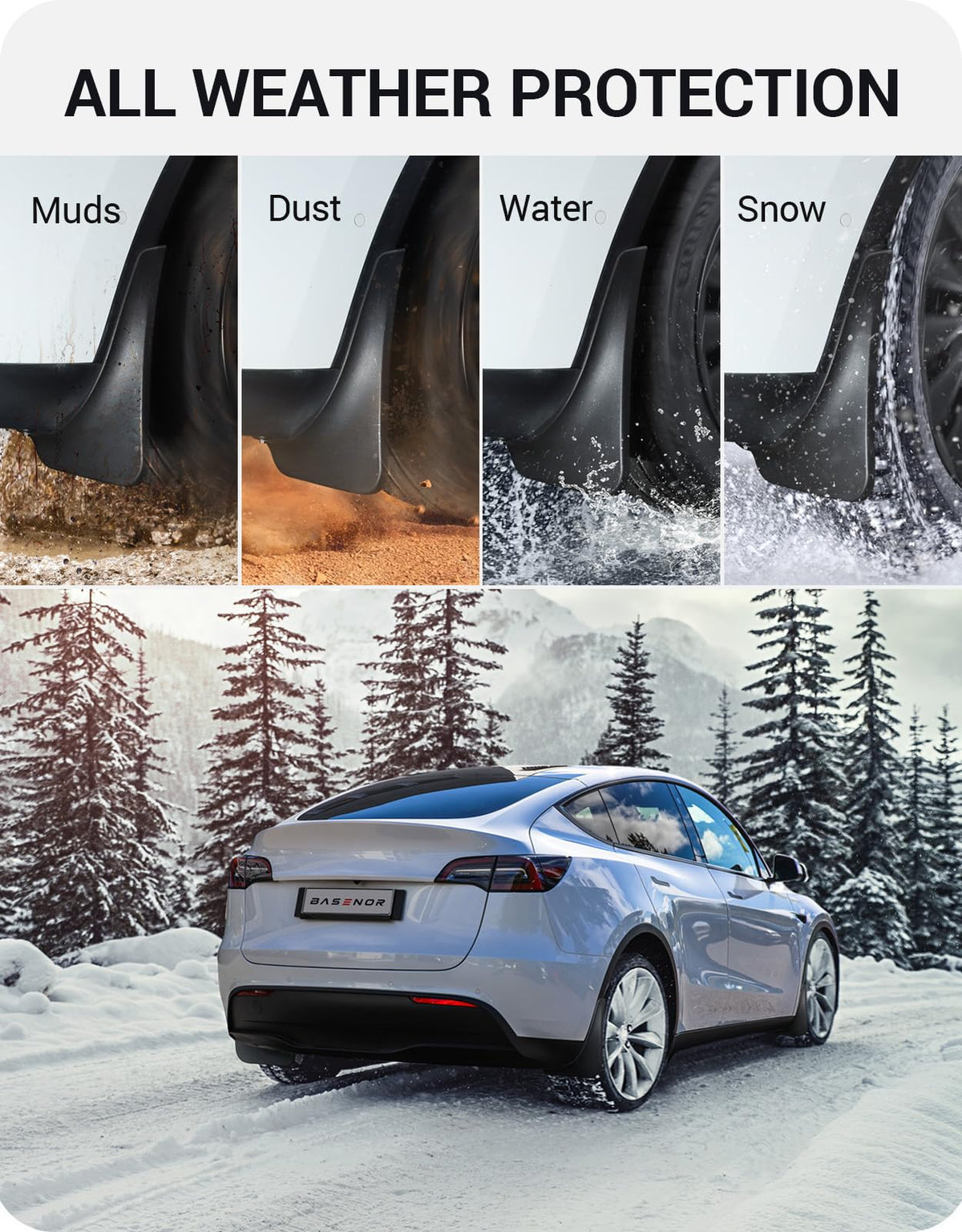 BASENOR 2020-2024 Tesla Model Y Mud Flaps Splash Guards Winter Vehicle Sediment Protection No Need to Drill Holes Vehicle Tire Protector Mudflaps All Weather Tesla Exterior Accessories (Set of 4) 🍁 All In One Marketplace Canada