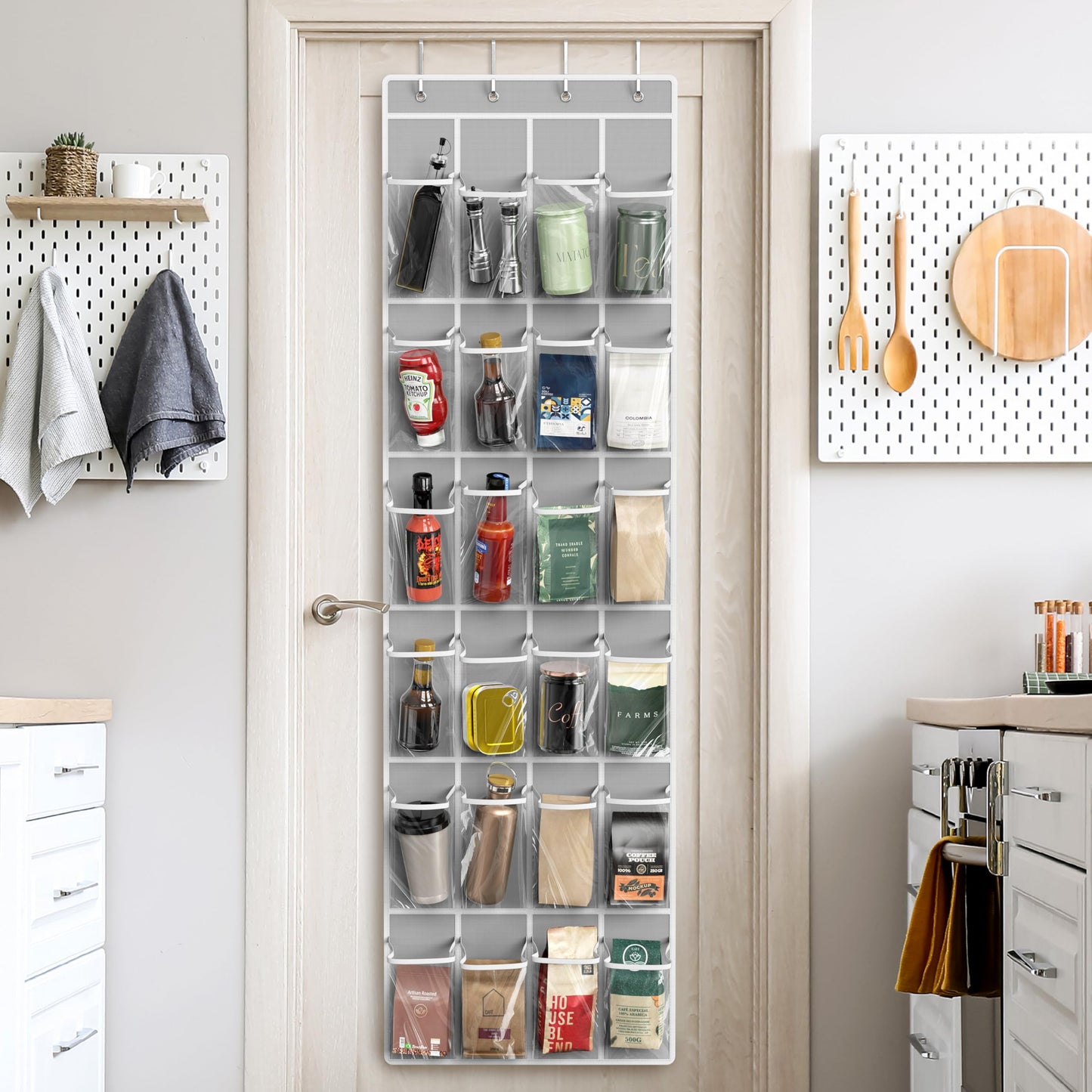 SimpleHouseware Crystal Clear Over The Door Hanging Shoe Organizer, 24 Pockets, Grey (162.6 cm H x 48.6 cm W) - Available at All In One Marketplace Canada
