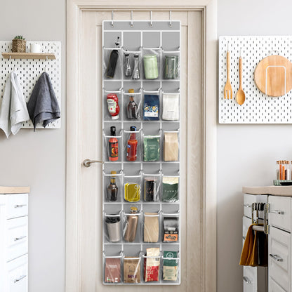 SimpleHouseware Crystal Clear Over The Door Hanging Shoe Organizer, 24 Pockets, Grey (162.6 cm H x 48.6 cm W) - Available at All In One Marketplace Canada