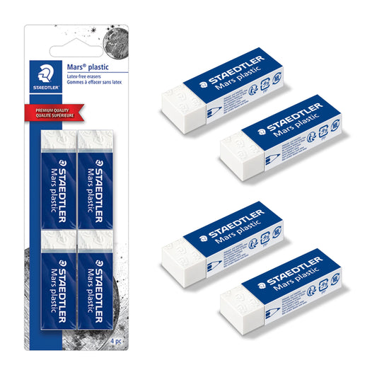 STAEDTLER Mars Plastic Vinyl Erasers, 4 Pack, White, Latex-Free