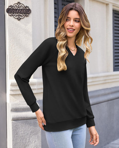 MISFAY Women's V Neck Sweatshirt Long Sleeve Pullover Tops,Black,XL 🍁 All In One Marketplace Canada