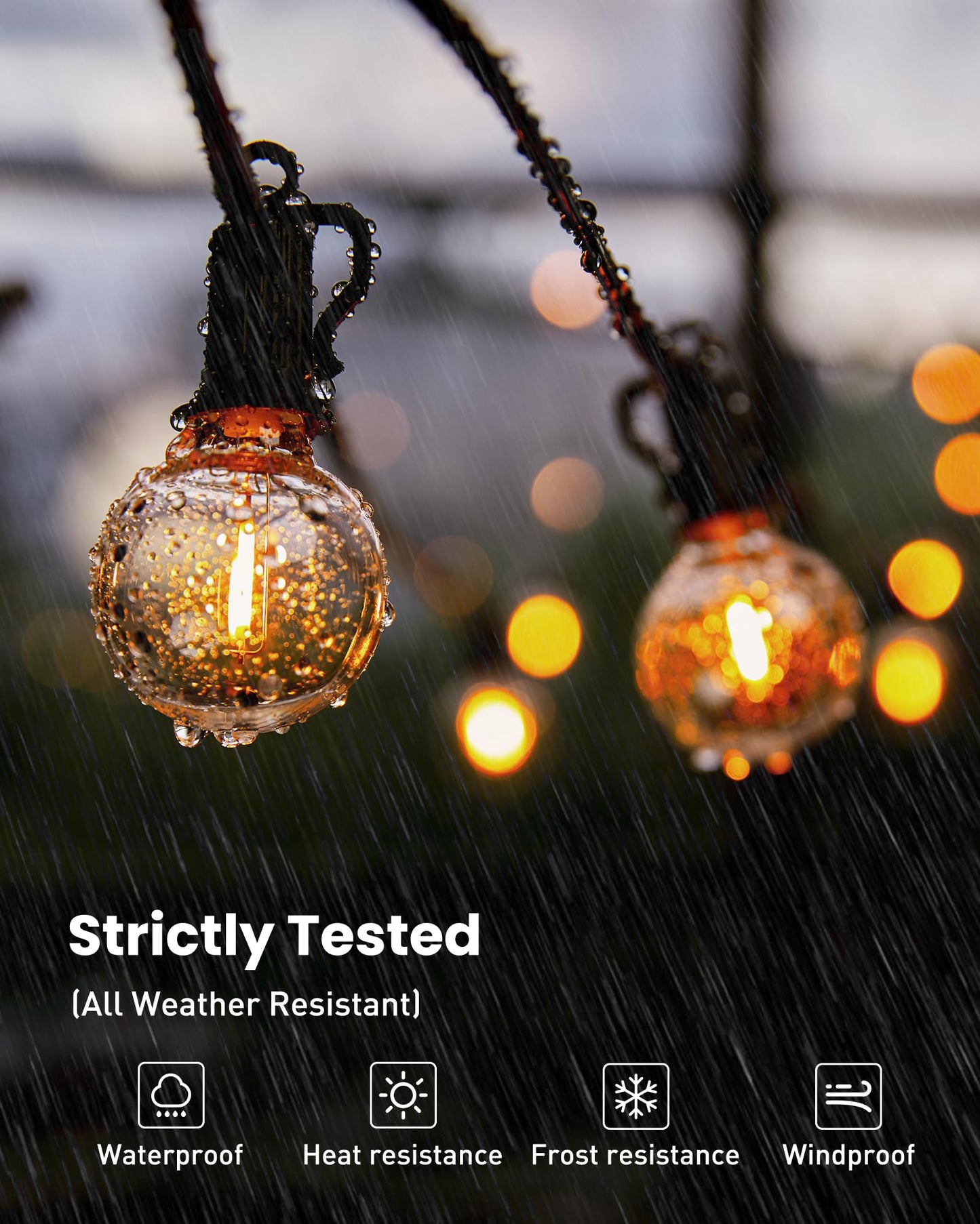 Outdoor String Lights 25 Feet G40 Globe LEDs Patio Lights with 13 Edison LED Bulbs(1 Spare), Waterproof Connectable Hanging Light for Backyard Porch Balcony Party Decor, E12 Socket Base, Black