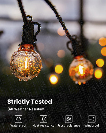 Outdoor String Lights 25 Feet G40 Globe LEDs Patio Lights with 13 Edison LED Bulbs(1 Spare), Waterproof Connectable Hanging Light for Backyard Porch Balcony Party Decor, E12 Socket Base, Black