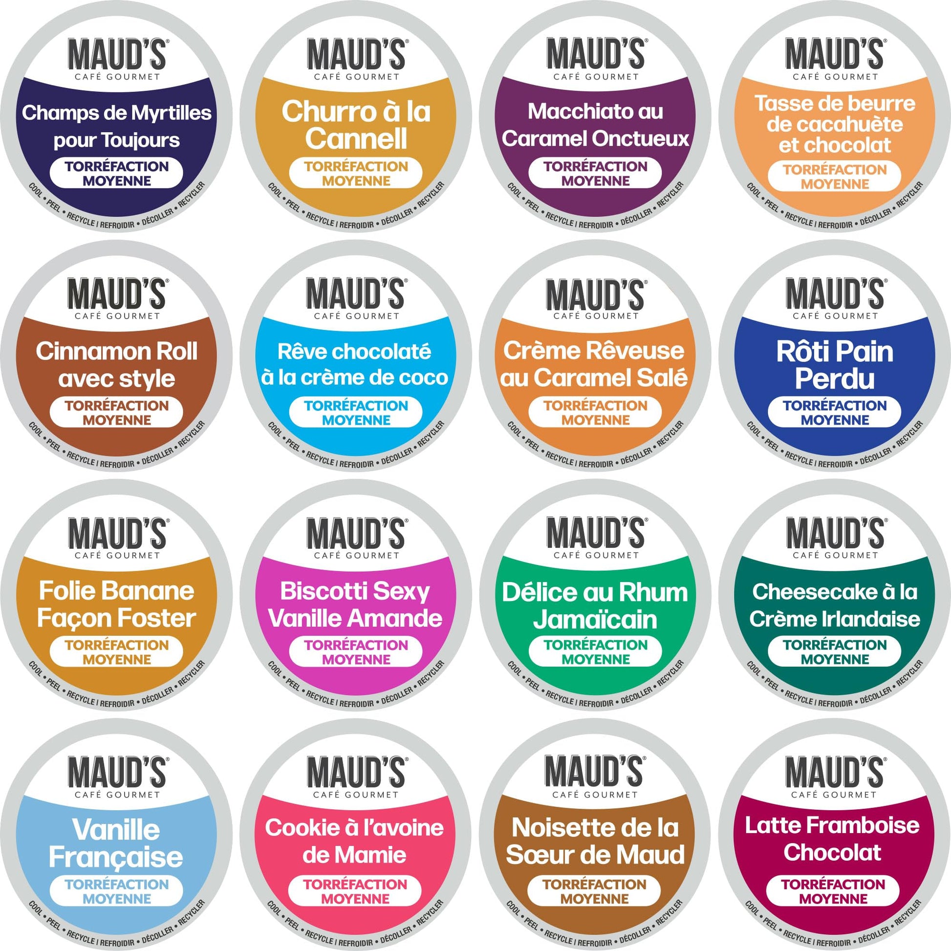 Maud's Variety Pack Flavored Coffee Pods - 80 Single Serve Pods, 16 Assorted Flavors, Medium Roast 100% Arabica