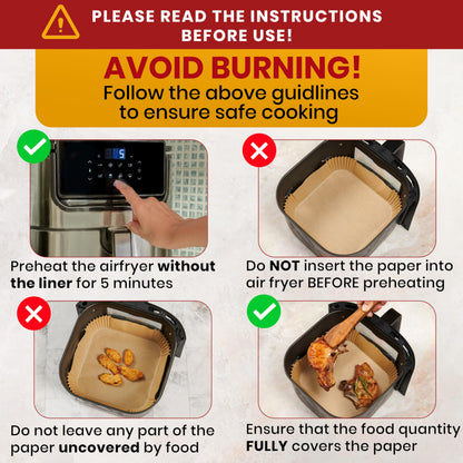Air Fryer Liners, 125Pcs Disposable Parchment Paper Liners – Non-Stick and Oil Proof for Easy Cleanup – 8” Square for 5-8 qt Basket by Baker's Signature