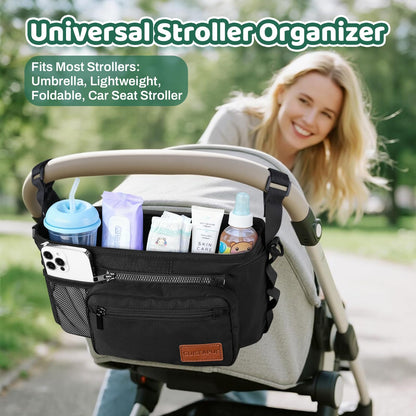 Stroller Caddy with Cup Holder: Universal Stroller Organizer with Detachable Phone Bag, Non-Slip Straps, Stroller Accessories Fits Uppababy,Bugaboo, Graco, Cybex, Nuna, Baby Jogger, Gifts for New Mom - Available at All In One Marketplace Canada