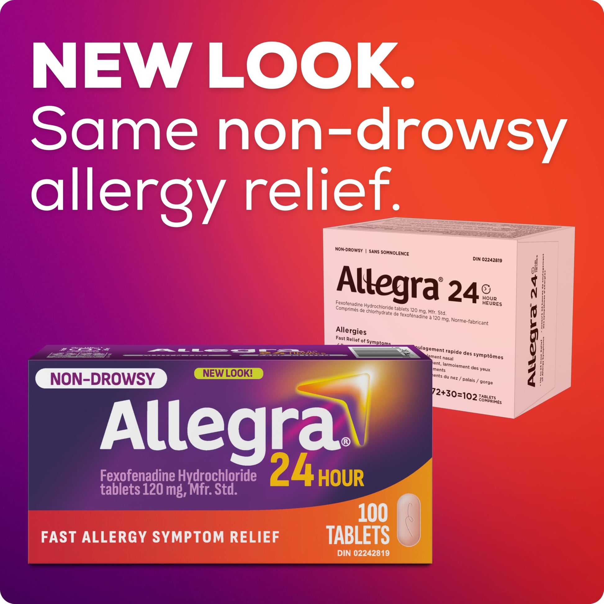 Allegra 24 Hour Allergy Medication, Non Drowsy, Fast and Effective Multi-Symptom Allergy Relief Medicine for Sneezing, Watery Eyes and Itchy Throat, Fexofenadine Hydrochloride 120 mg, 100 Tablets - Available at All In One Marketplace Canada