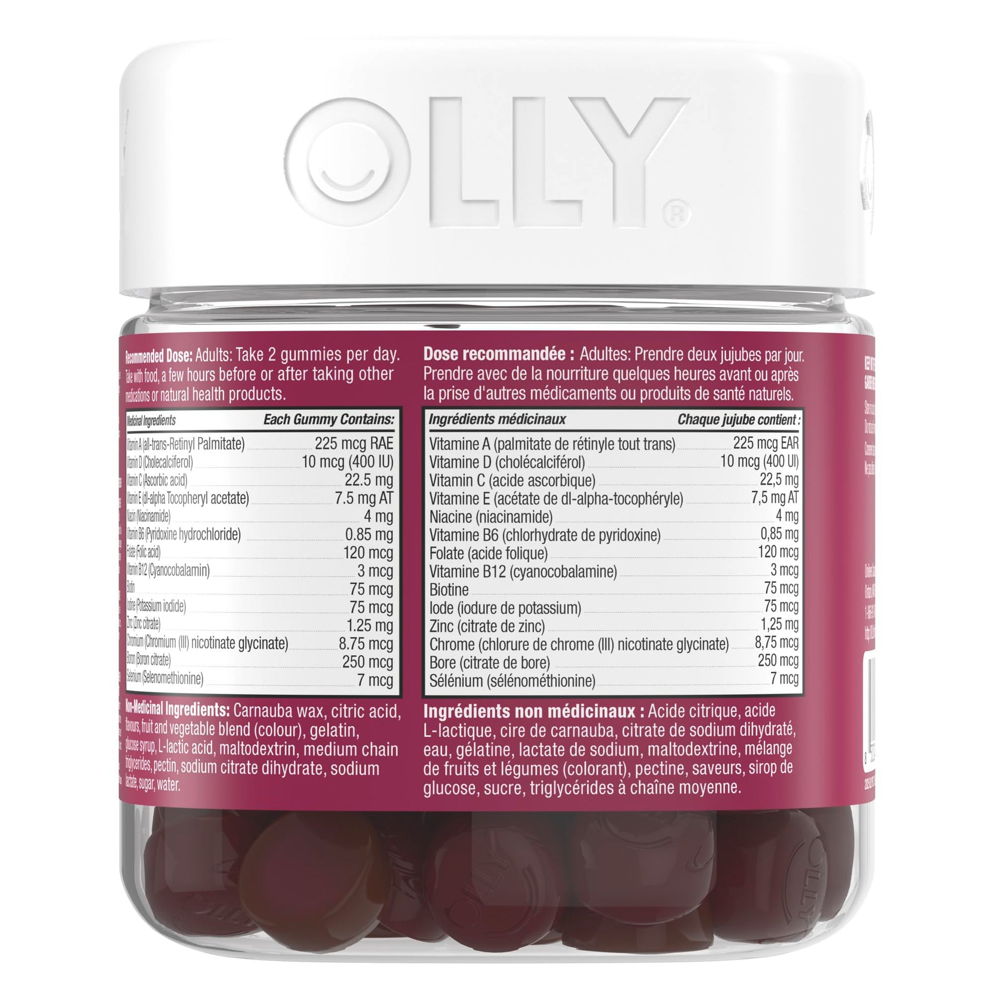 OLLY Women's Multi Gummy Supplement with no artificial flavours and colours Blissful Berry multivitamin to help support women's health 45 day supply, 90 gummies