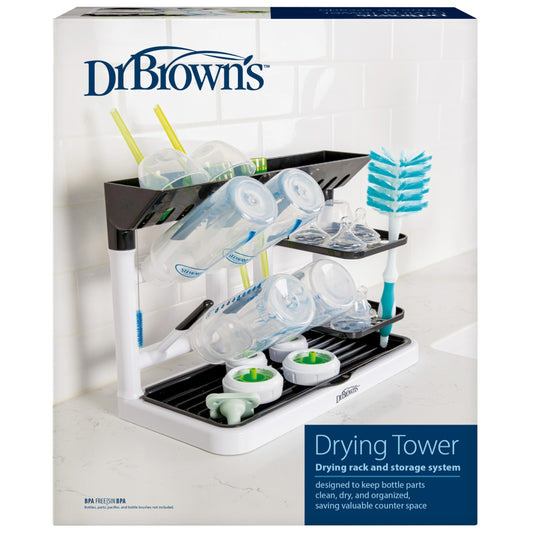 Dr. Brown’s™ Drying Tower, Stand-Up Drying Rack, Countertop Baby Bottle Drying with Organized Storage for Baby Essentials, Space Saving Vertical Rack