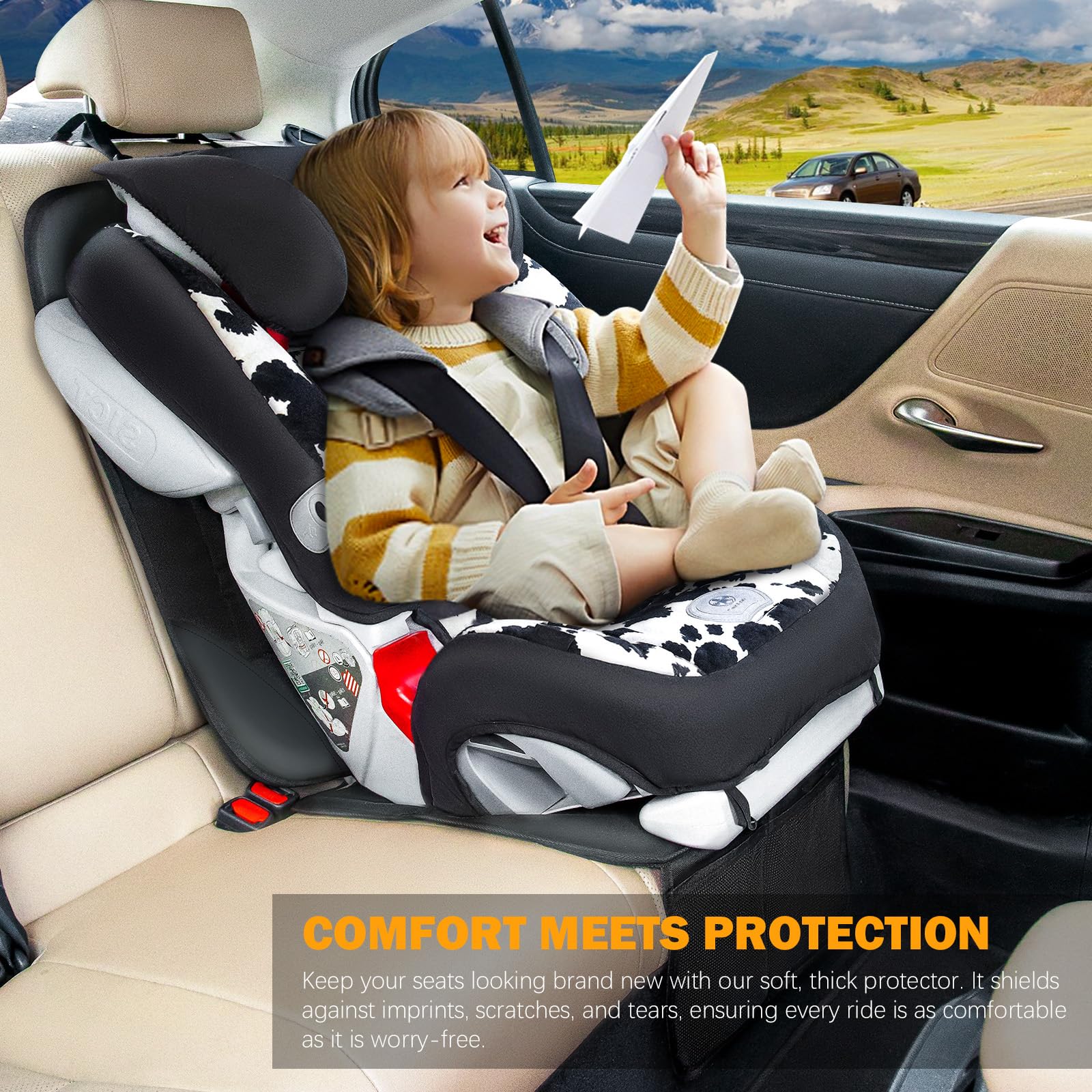 Car Seat Protector for Child Car Seat, Siivton Carseat Seat Protectors for Leather and Fabric Seats, with Mesh Pockets, Non-Slip Backing, Carseat Protectors for Vehicles (One Pack, Black)