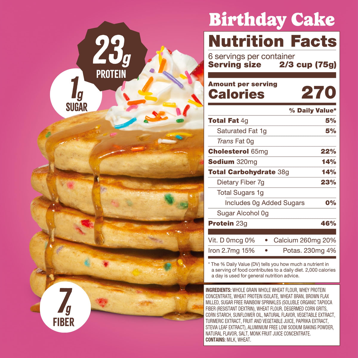Flourish Protein Pancake & Waffle Mix with Whey Protein, No Added Sugar, High in Fiber, Just Add Water - Birthday Cake Flavour, 430 g Each (2 Pack) - Made in Canada (Two Pack, Birthday Cake) 🍁 All In One Marketplace Canada