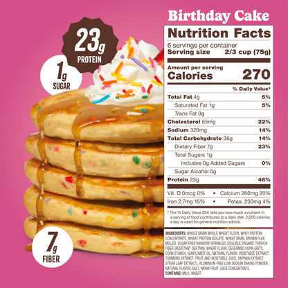 Flourish Protein Pancake & Waffle Mix with Whey Protein, No Added Sugar, High in Fiber, Just Add Water - Birthday Cake Flavour, 430 g Each (2 Pack) - Made in Canada (Two Pack, Birthday Cake) 🍁 All In One Marketplace Canada