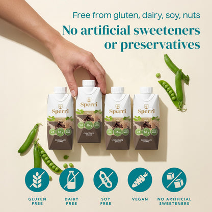 Sperri Organic Vegan Protein Shake – Plant-Based Meal Replacement with Pea & Hemp Protein, High Protein Low Sugar, Dairy Free, Gluten Free, Soy Free – Chocolate 330 mL (12 Pack)