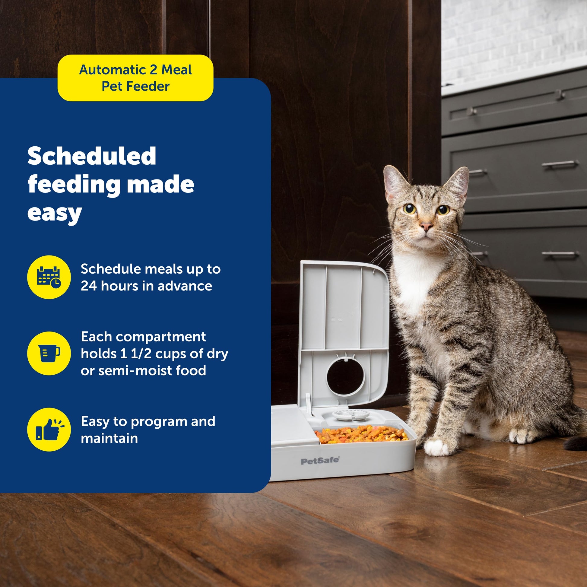 PetSafe Analog 2 Meal Programmable Pet Feeder, Automatic Dog and Cat Feeder - Dry or Semi-Moist Pet Food Dispenser, Slow Feed Portion Control (3 Cup/16 Ounce Total Capacity), Tamper-Resistant Design PetSafe