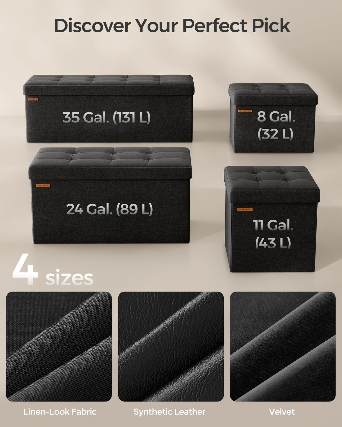 SONGMICS 110 cm Folding Storage Ottoman Bench, Padded Seat SONGMICS