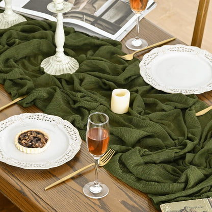 Artoid Mode Boho Cheesecloth Gauze Olive Green Wedding Table Runner, 300 cm Seasonal Fabric Kitchen Dining Holiday Table Decor for Home Party Indoor 🍁 All In One Marketplace Canada