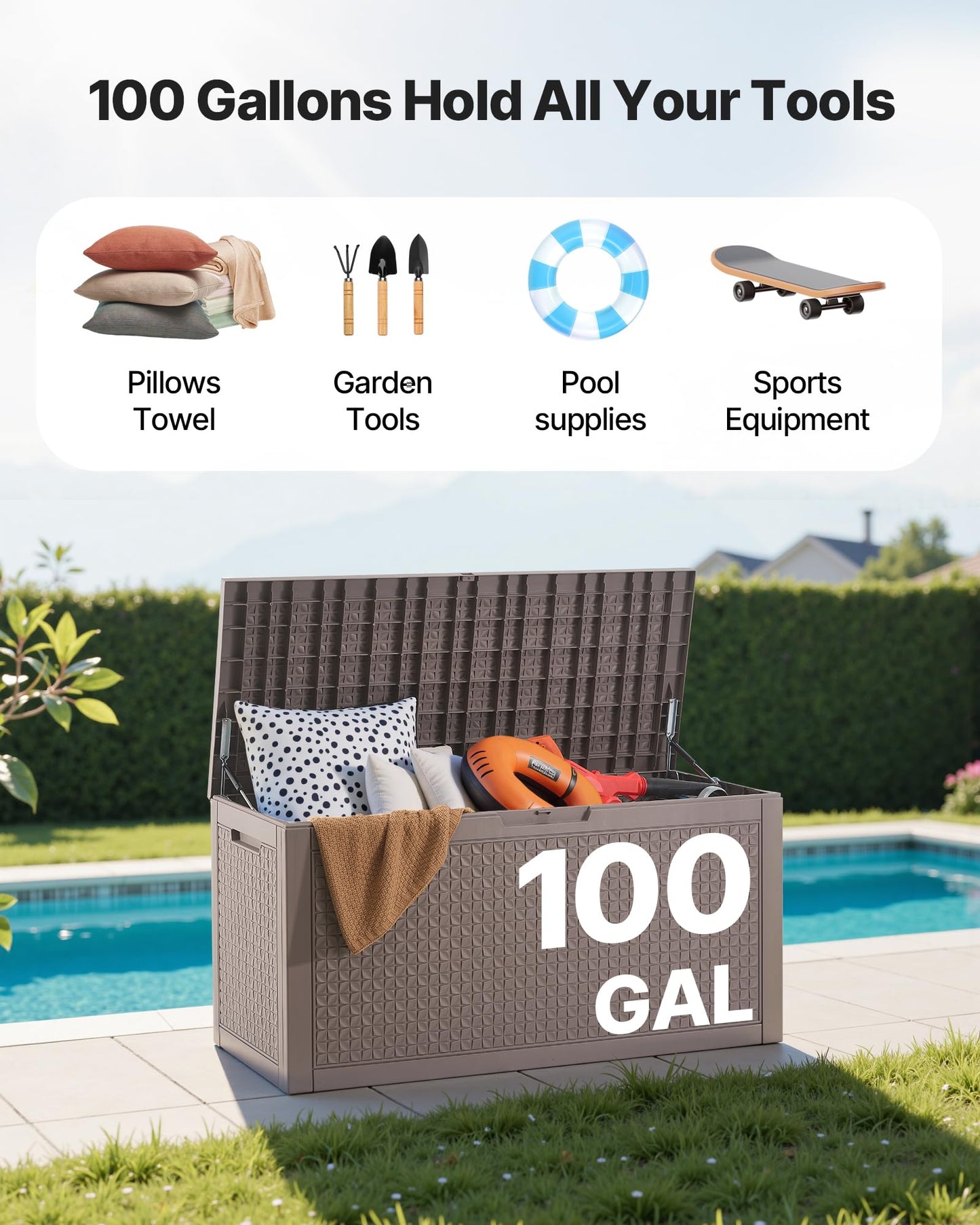 VEVOR Outdoor Storage Box, 100 Gallon Resin Deck Box, Backyard Outside Toy and Towel Storage Cabinet Waterproof, for Patio Furniture Cushions, Garden Tools, Pool Supplies & Package Delivery 🍁 All In One Marketplace Canada