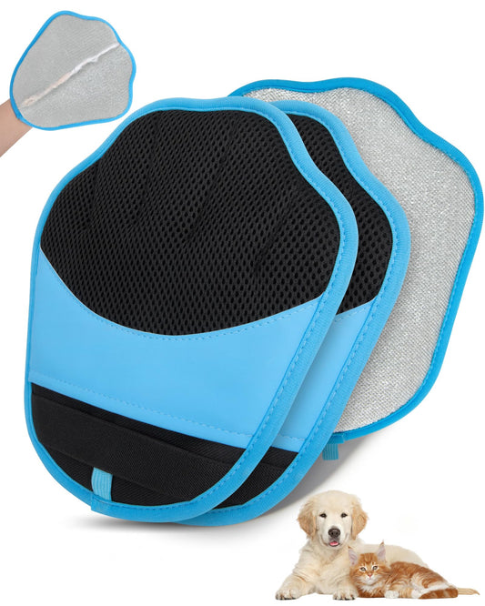 Upgraded Pet Hair Removal Glove, 2 Pair Five-Finger Electrostatic Pet Hair Removal Glove for Cats & Dogs, Reusable Magic Brush for Laundry, Couch, Carpet, Car Seat, Pet Hair Remover Tool (Blue)