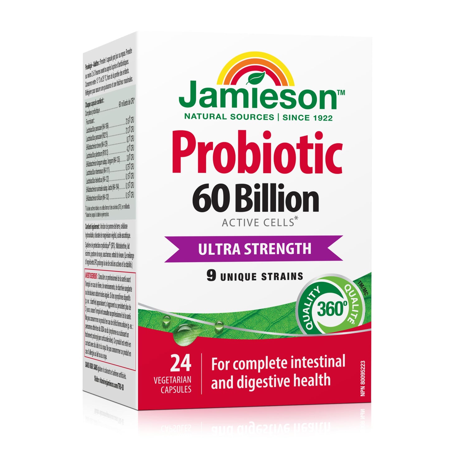 Jamieson Probiotic 60 Billion Active Cells, Ultra Strength, Supports Digestive Health and Intestinal Health. 9 Unique Strains, Including Lactobacillus and Bifidobacterium, Non-GMO, Gluten-Free, 24 Vegetarian capsules - Available at All In One Marketplace Canada
