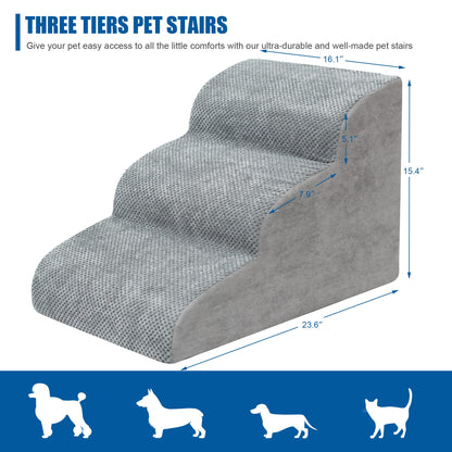 Dog Stairs for Small Dogs - High Density Foam Dog Ramp, Extra Wide Pet Steps with Non-Slip Bottom for High Beds, Couche and Sofa, Best for Dogs Injured, Older Doggy Cats, Pet with Joint Pain (3 Tiers) Niubya