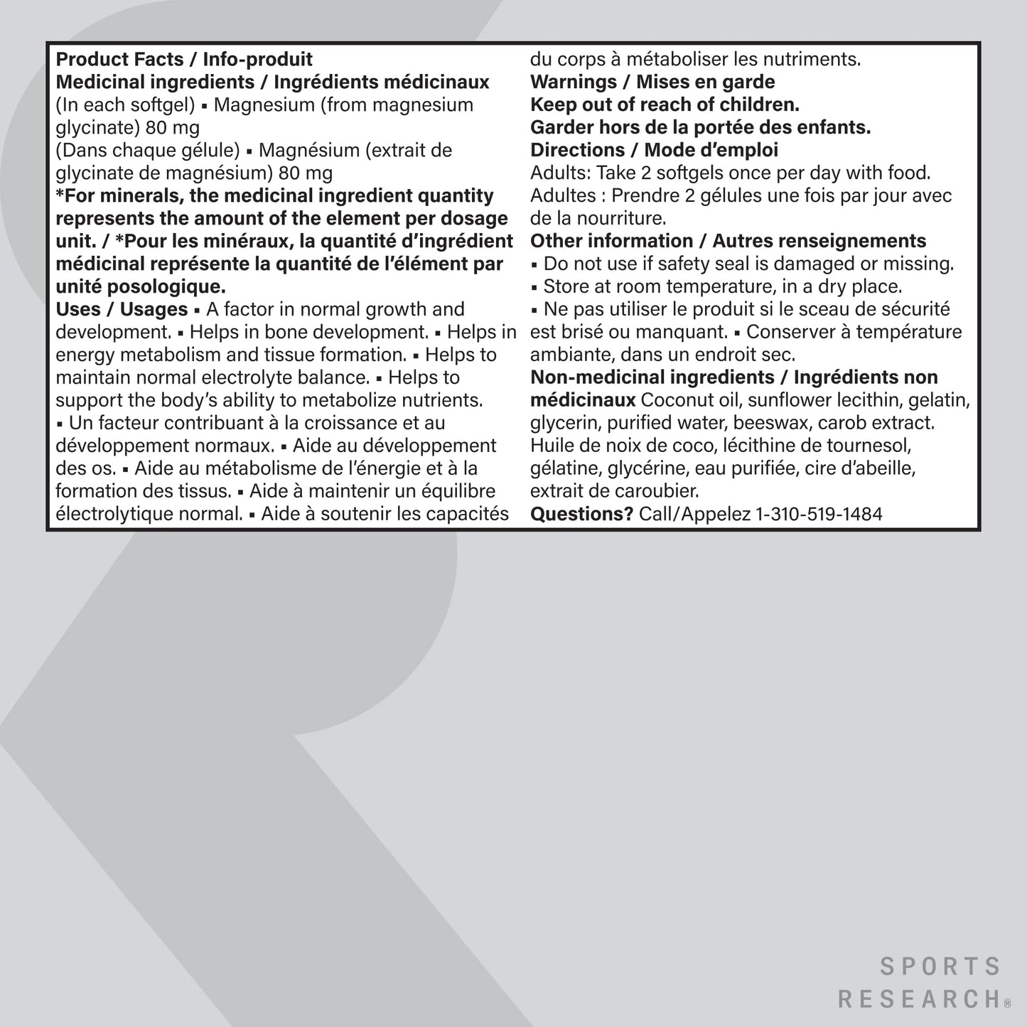 Sports Research® Magnesium Glycinate - Supports Bone Development & Muscle Function | 160mg of Chelated Elemental Magnesium w/Coconut MCT Oil | Non-GMO, Gluten & Soy Free - Liquid Softgels | 60 Count - Available at All In One Marketplace Canada