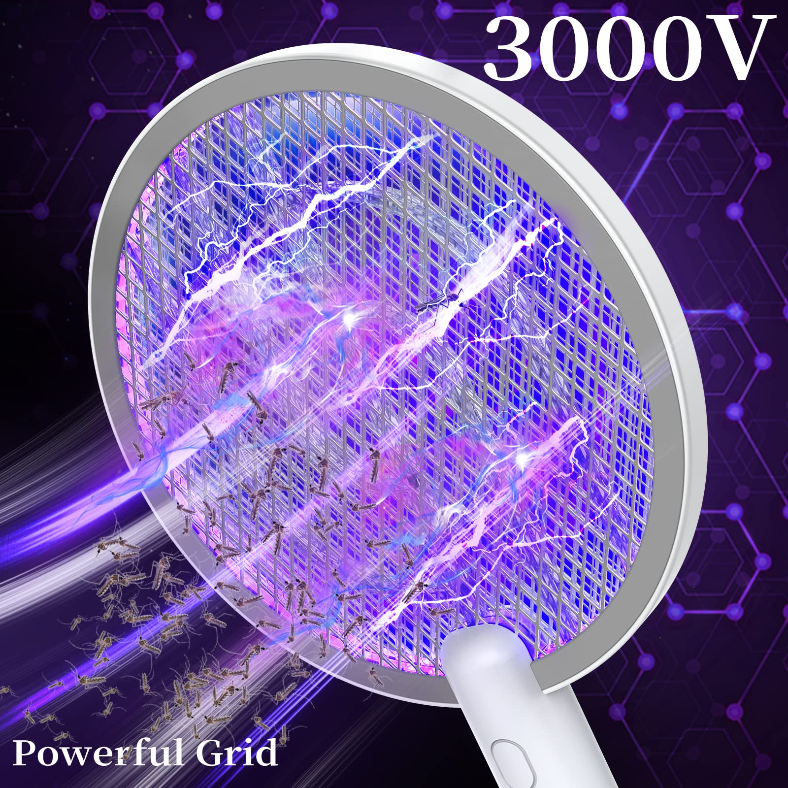 PALONE Bug Zapper Racket, Electric Bug Zapper, 4000V Electric Swatter 3 Layers Lamp, Indoor Zapper Without Waving Hands for Kitchen, Home, Garden and Outdoors