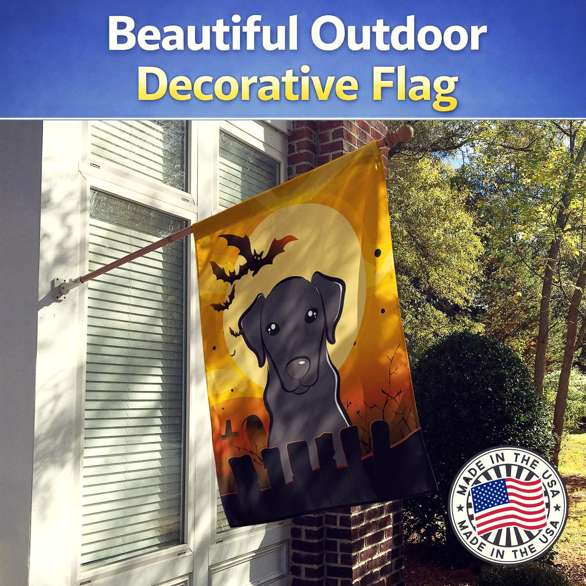 Caroline's Treasures BB1793CHF Halloween Black Labrador Canvas House Size Flag, Multicolor, Large