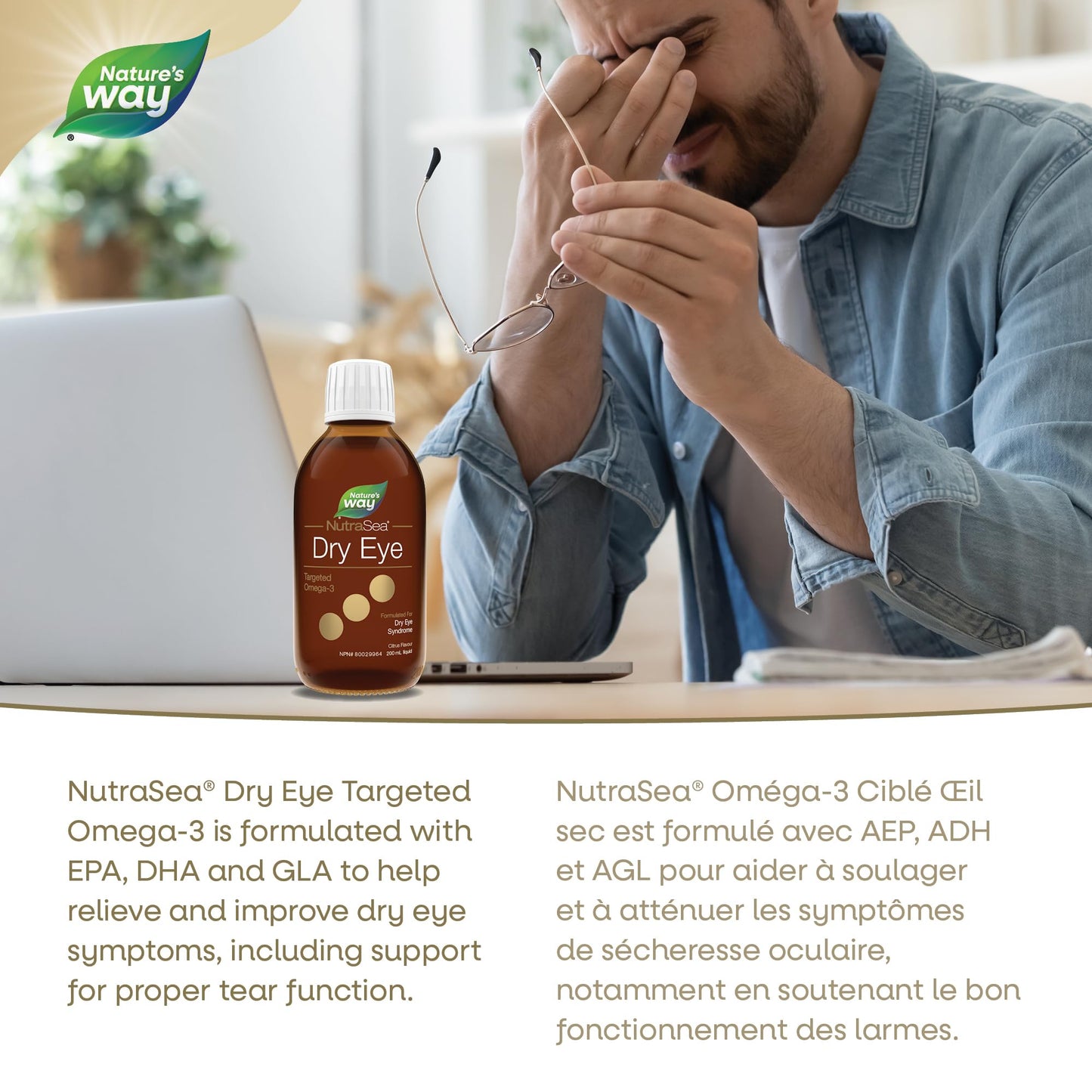 NutraSea Dry Eye Advanced Omega-3 Supplement - Support for Proper Tear Function - Citrus Flavour – 1500mg of EPA+ DHA & 150mg GLA Blend - 200 ml Liquid 🍁 All In One Marketplace Canada