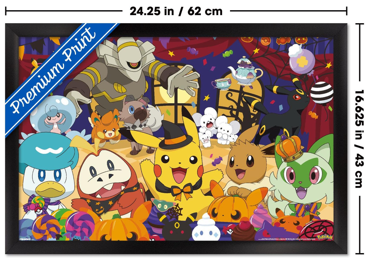 Pokémon: Halloween Party- Group Wall Poster, 22.4L" x 14.7W", Black Framed Version