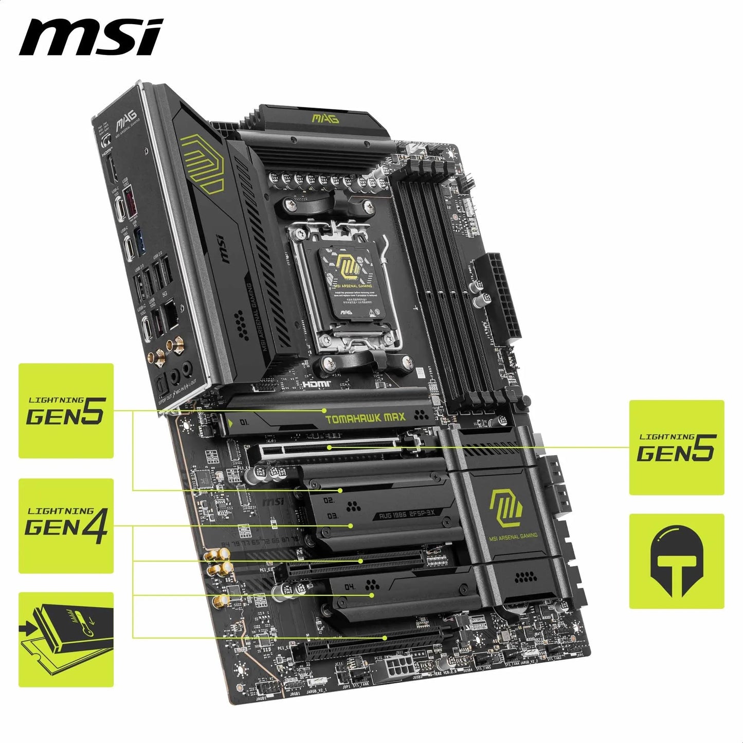 MSI MAG B850 Tomahawk MAX WiFi Gaming Motherboard (AMD Ryzen 9000/8000/7000 Series Processors, AM5, DDR5, PCIe 4.0, M.2, SATA 6Gb/s, USB 3.2 Gen 2, HDMI/DP, Wi-Fi 7, Bluetooth 5.3, 2.5Gbps LAN, ATX) MSI