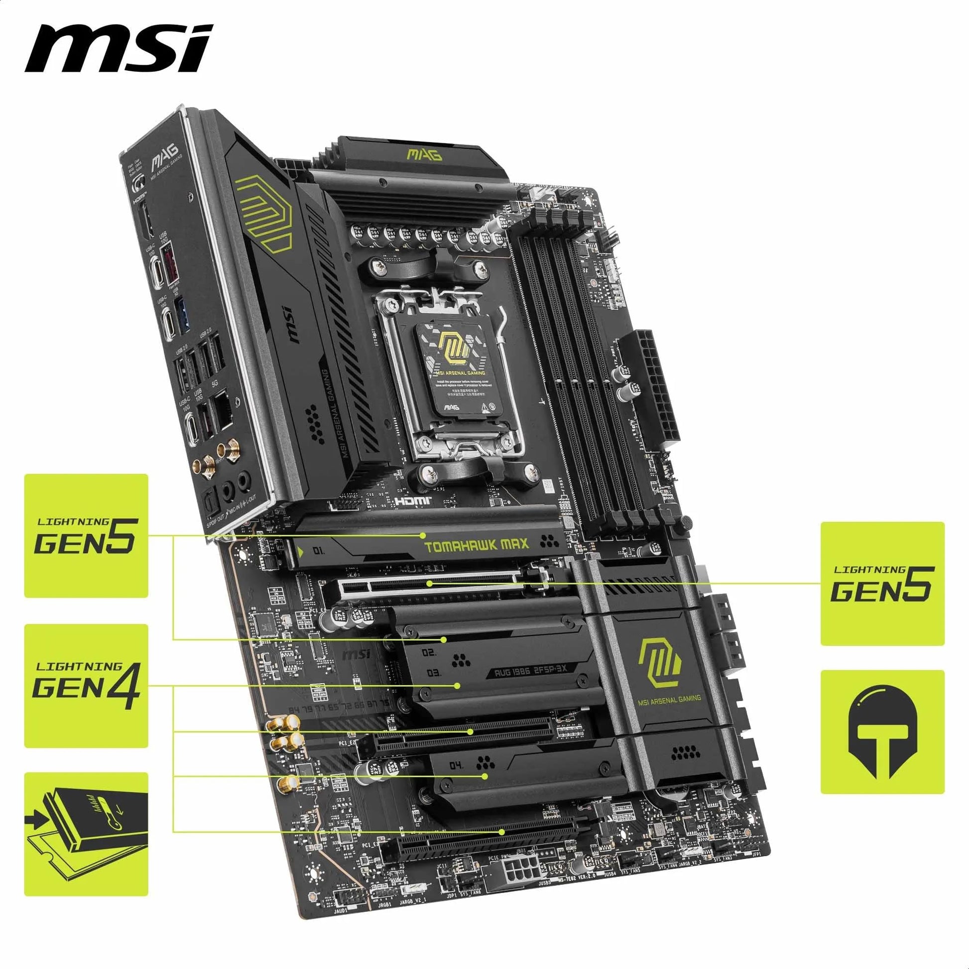 MSI MAG B850 Tomahawk MAX WiFi Gaming Motherboard (AMD Ryzen 9000/8000/7000 Series Processors, AM5, DDR5, PCIe 4.0, M.2, SATA 6Gb/s, USB 3.2 Gen 2, HDMI/DP, Wi-Fi 7, Bluetooth 5.3, 2.5Gbps LAN, ATX) MSI