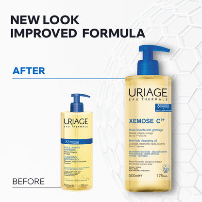 Uriage Xémose Cleansing Soothing Oil - Face & Body Cleanser & Shower Gel - Long-Lasting Comfort For Dry, Sensitive Skin Prone to Atopic Eczema - Soap-free, Fragrance-free For Your Whole Family - 500ml Uriage