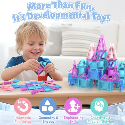 Dreamon 68 PCS Mini Magnetic Tiles Set Ice and Snow Travel Magnetic Tiles for Kids with Tin Box Magnetic Blocks Building Toy Christmas Birthday Gift Girls Boys Age 3 4 5 Years Old 🍁 All In One Marketplace Canada