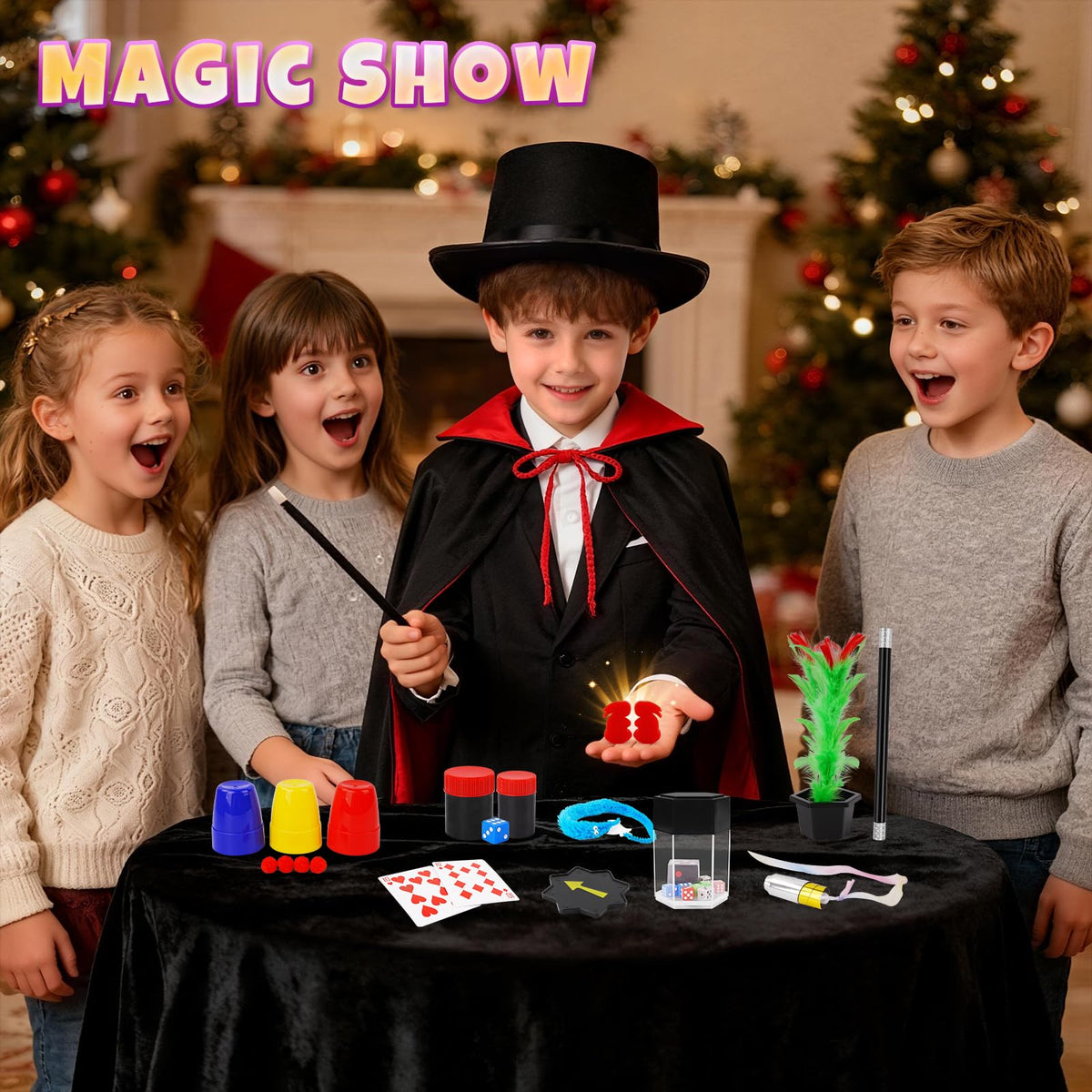 Magic Kit, Magic Tricks for Kids, Magic Set Includes Magic Wand Magician Costume, Pretend Play with Instruction for Kid Beginners, Christmas Halloween Birthday Gift Toys for Boys Girls Age 6-12 🍁 All In One Marketplace Canada