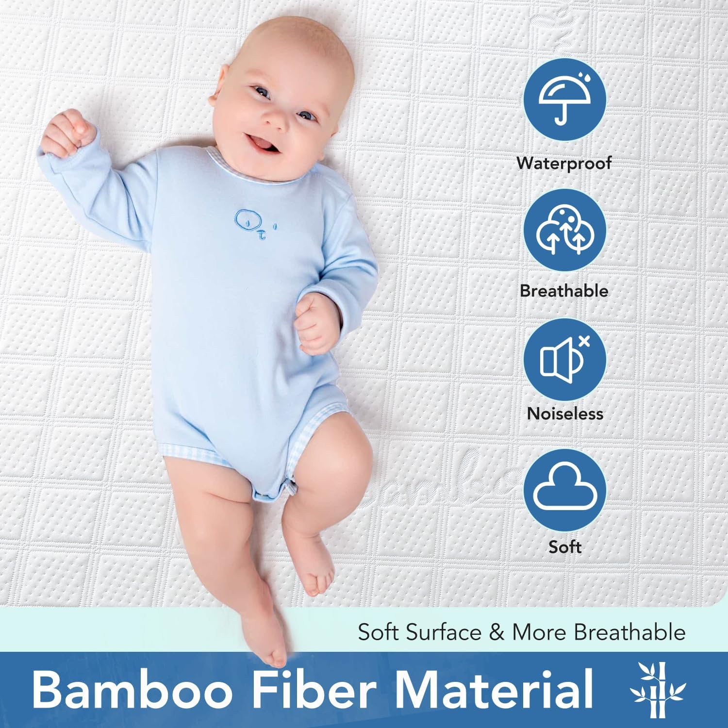 Premium Ultra Soft Waterproof Crib Fitted Mattress Protector - Toddler and Crib Mattress Pad Cover - Soft and Breathable with 7 Inches Deep Skirt (White, 28" x 52")