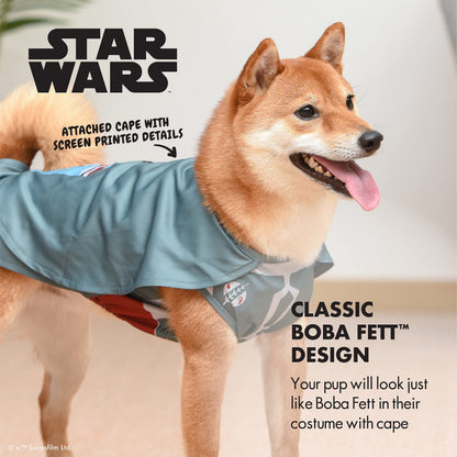 Costume d'Halloween pour chien Star Wars Boba Fett – Costume de chasseur de primes Star Wars sous licence officielle pour chien avec cape attachée, polyester lavable en machine, taille grand