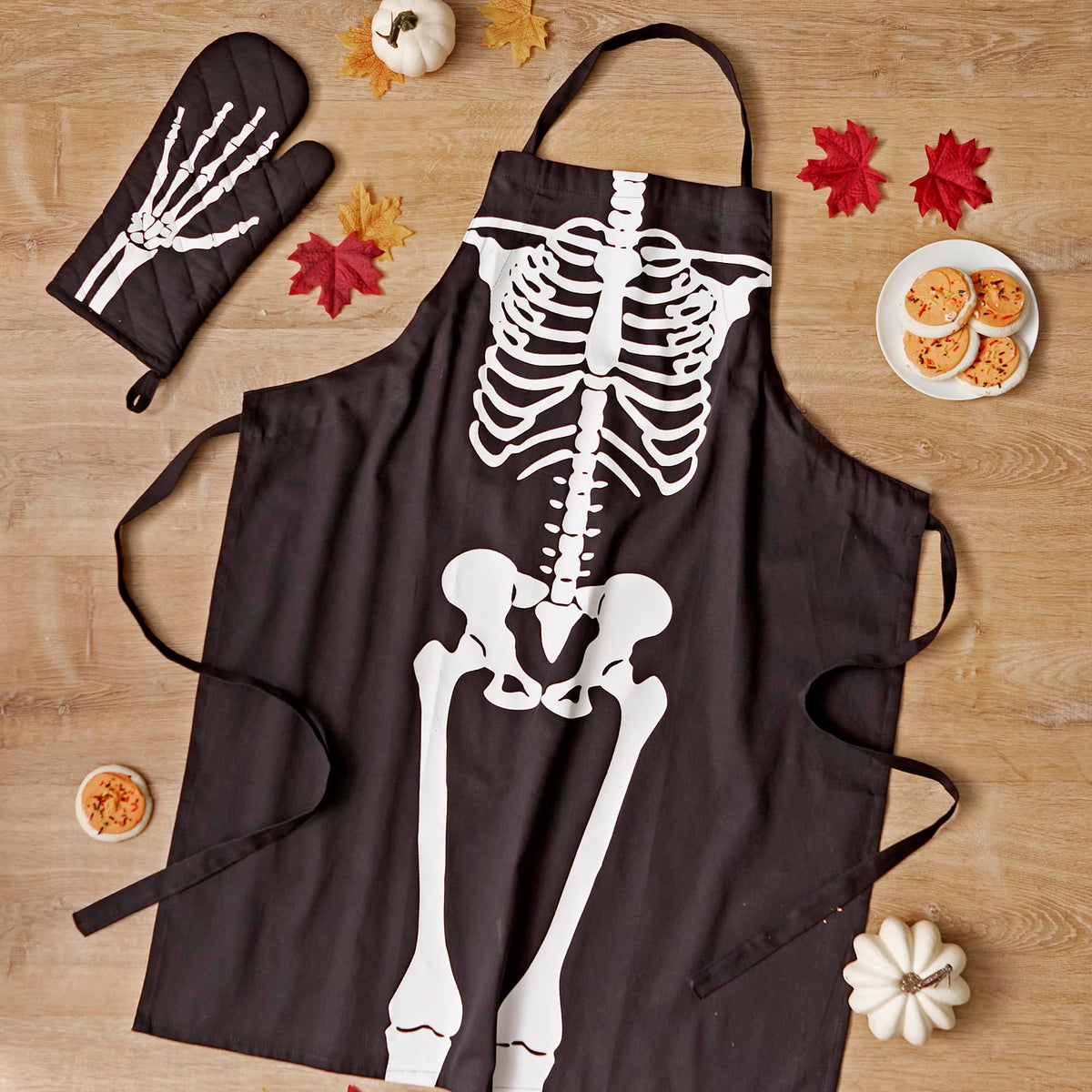 DII Collection d'accessoires de cuisine pour Halloween, tablier et gant de cuisine, squelette, lot de 2
