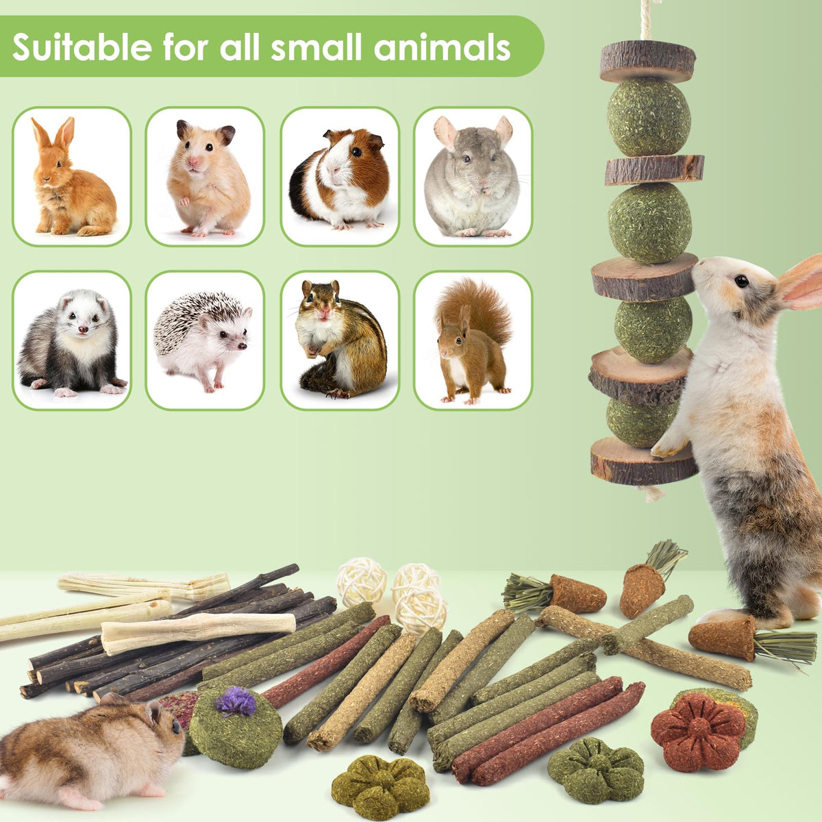 ERKOON Rabbit Toy, 42 Pieces Timothy Hay Sticks Carrots Rose Grass Cake Dental Care Molar, Chinchillas Toy Chew Toy for Rabbits, Guinea Pigs, Hamsters, Chinchilla 🍁 All In One Marketplace Canada