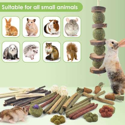 ERKOON Rabbit Toy, 42 Pieces Timothy Hay Sticks Carrots Rose Grass Cake Dental Care Molar, Chinchillas Toy Chew Toy for Rabbits, Guinea Pigs, Hamsters, Chinchilla 🍁 All In One Marketplace Canada