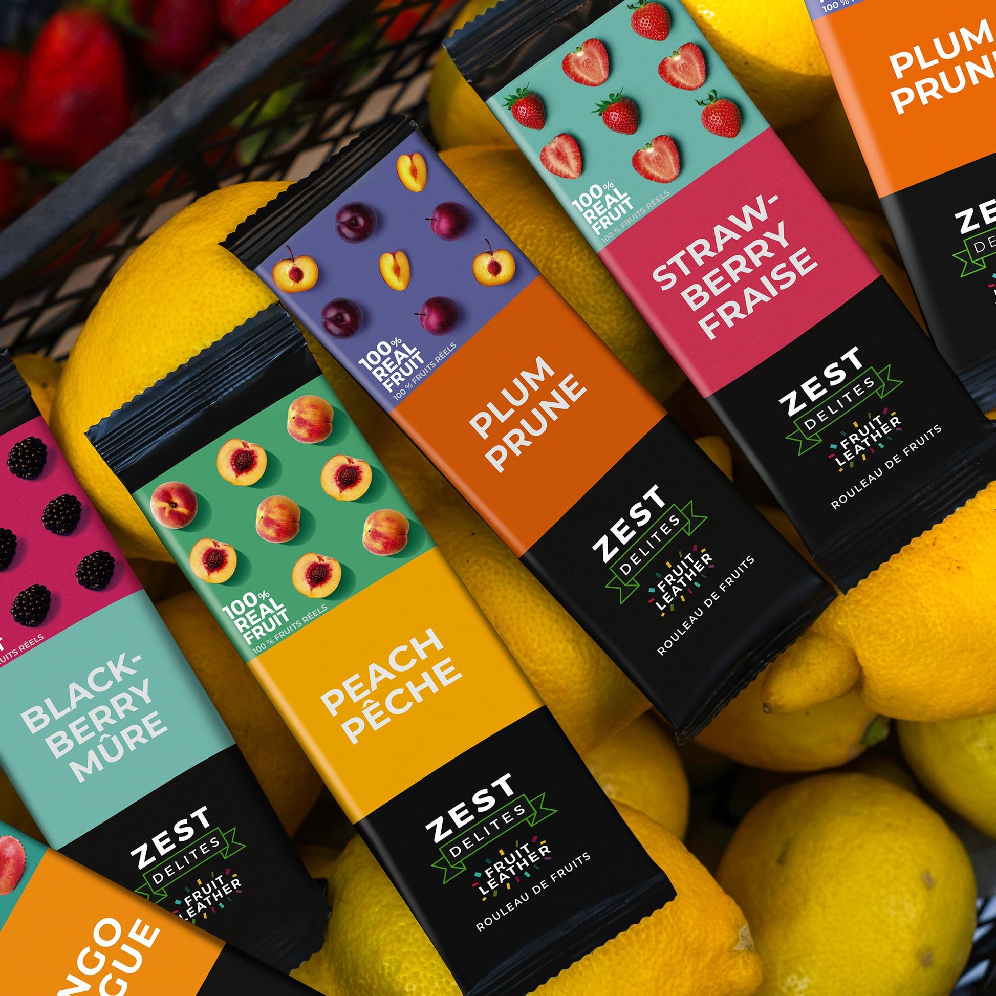 Zest Delites Fruit Leather Variety Pack - 36 Individual Servings (25g each) | Strawberry, Blackberry, Peach & Plum | Gluten-Free Vegan Dried Fruit Snacks