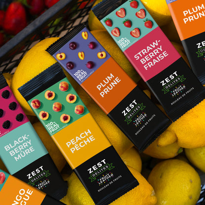 Zest Delites Fruit Leather Variety Pack - 36 Individual Servings (25g each) | Strawberry, Blackberry, Peach & Plum | Gluten-Free Vegan Dried Fruit Snacks