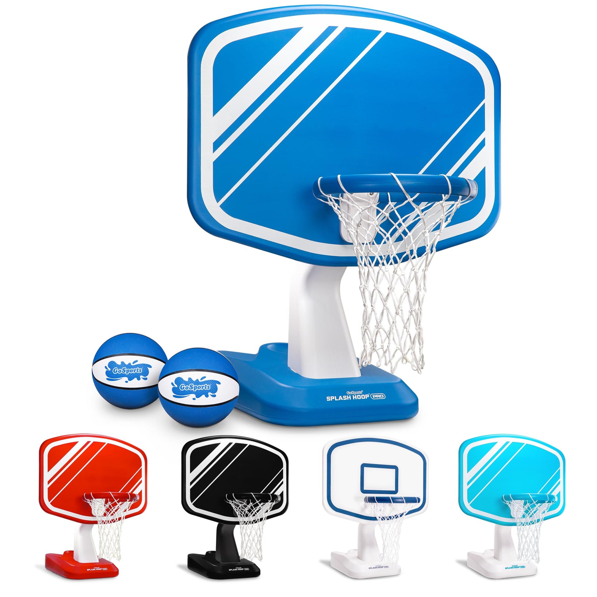 GoSports Splash Hoop PRO Swimming Pool Basketball Game - Includes Poolside Water Basketball Hoop, 2 Balls and Pump - Blue GoSports