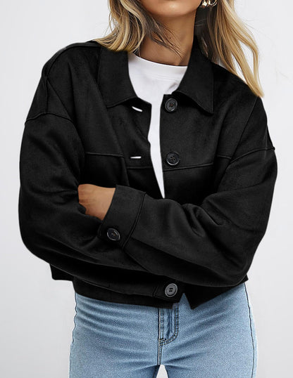 PRETTYGARDEN Women's Faux Suede Lightweight Cropped Jacket Black,S 🍁 All In One Marketplace Canada
