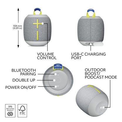 Ultimate Ears WONDERBOOM 4 Portable Waterproof Bluetooth Speaker with Big Bass and 360-Degree Sound, Dustproof Floating Speaker with 131ft (40m) Range - Gray 🍁 All In One Marketplace Canada